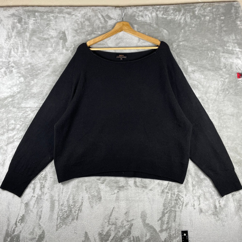 Quince Boatneck Sweater Women XL Black Mongolian Cashmere Long Sleeve